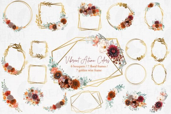 Autumn Floral Golden Frames and Bouquets: A Design Resource Overview