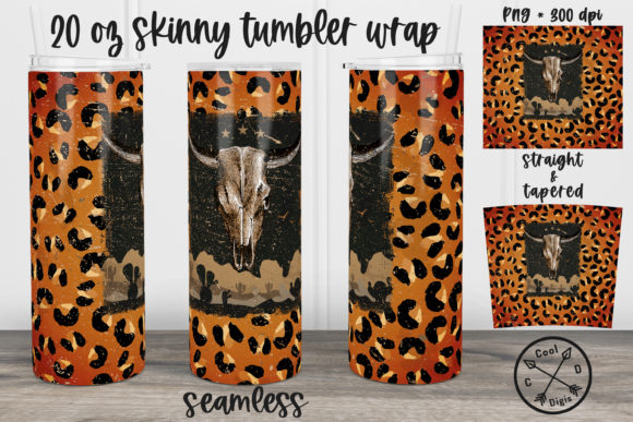 Western Bull Skull Skinny Tumbler Design
